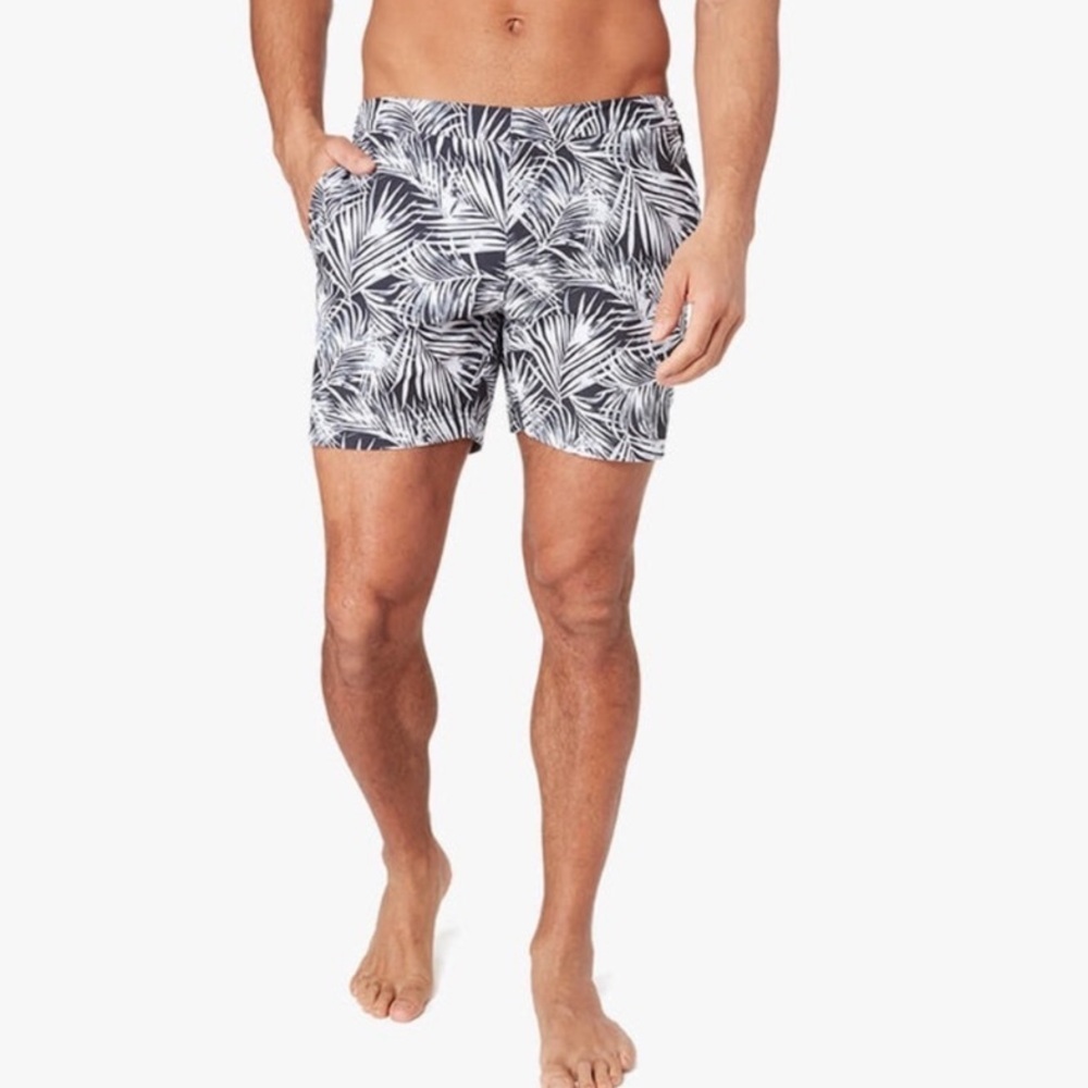 Fair Harbor The Sextant‎ Trunk Lined Stretch Black White Palm Leaves Short Sz 38